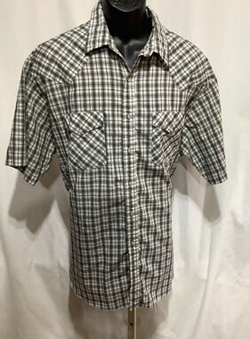 Vintage Express Rider Pearl Snap Shirt Mens XL Western Plaid Short Sleeve USA